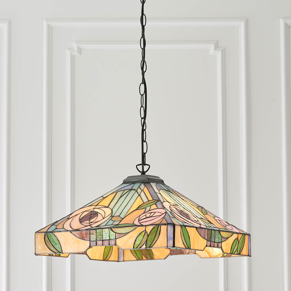Thornmere Large 3 Light Tiffany Pendant - Multicoloured