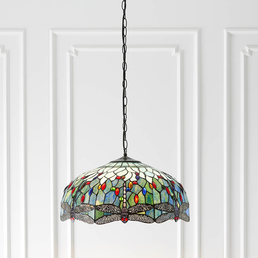 Alderworth Large 3 Light Tiffany Pendant - Blue