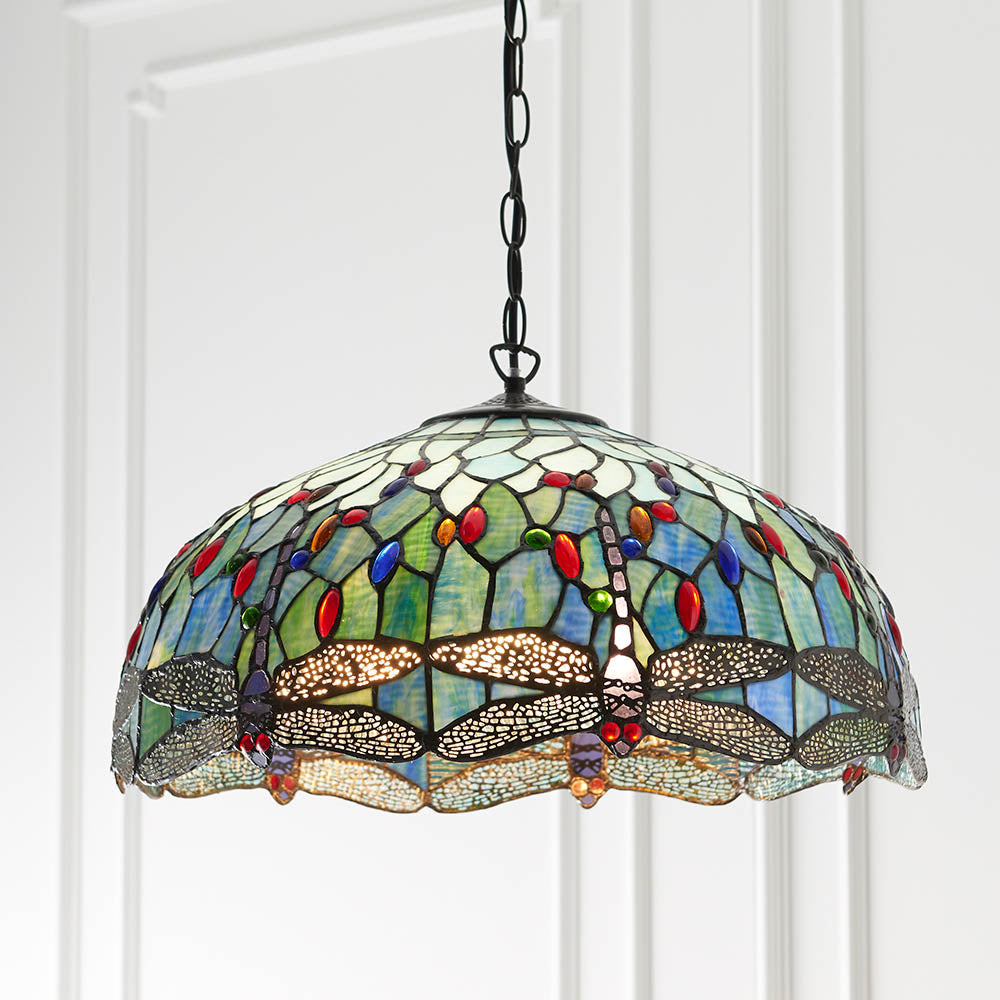 Alderworth Large 3 Light Tiffany Pendant - Blue