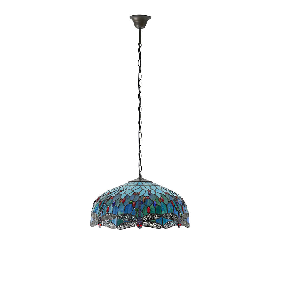 Alderworth Large 3 Light Tiffany Pendant - Blue