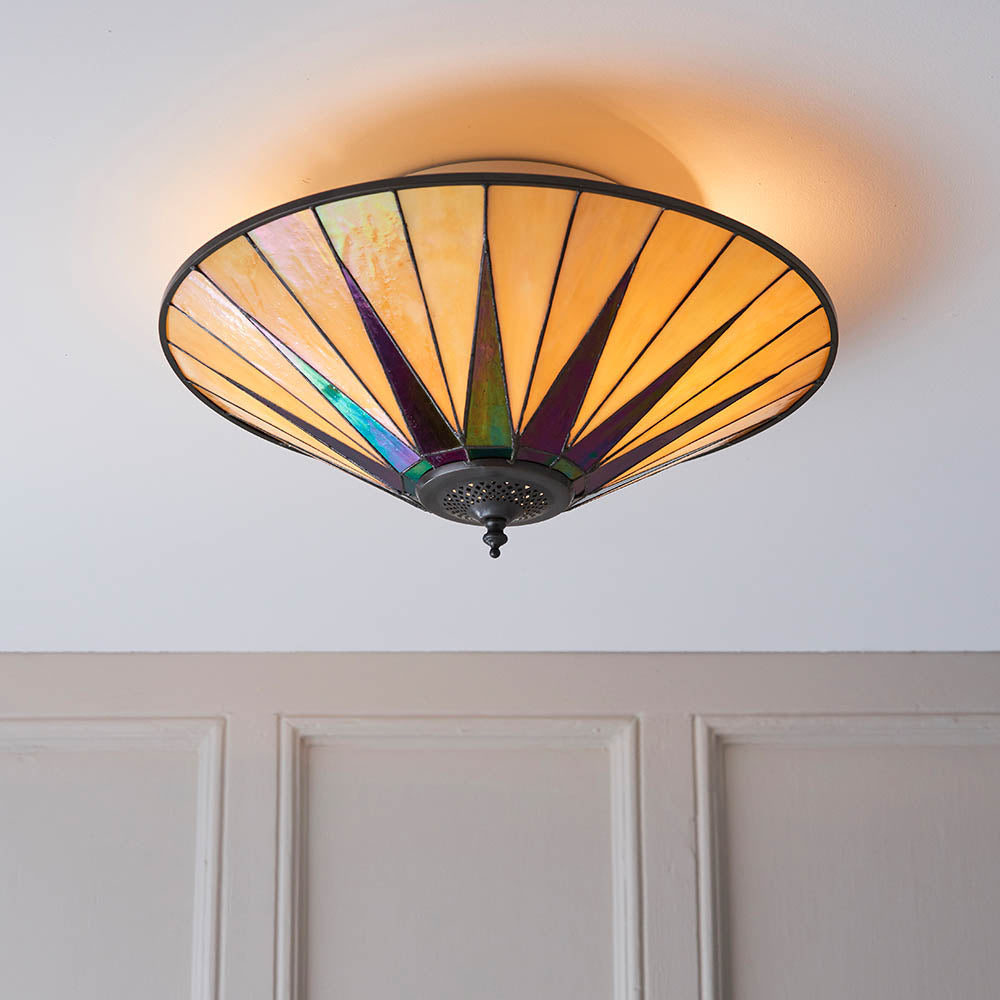Wistcombe Star Large 2 Light Tiffany Flush Ceiling Light - Multicoloured