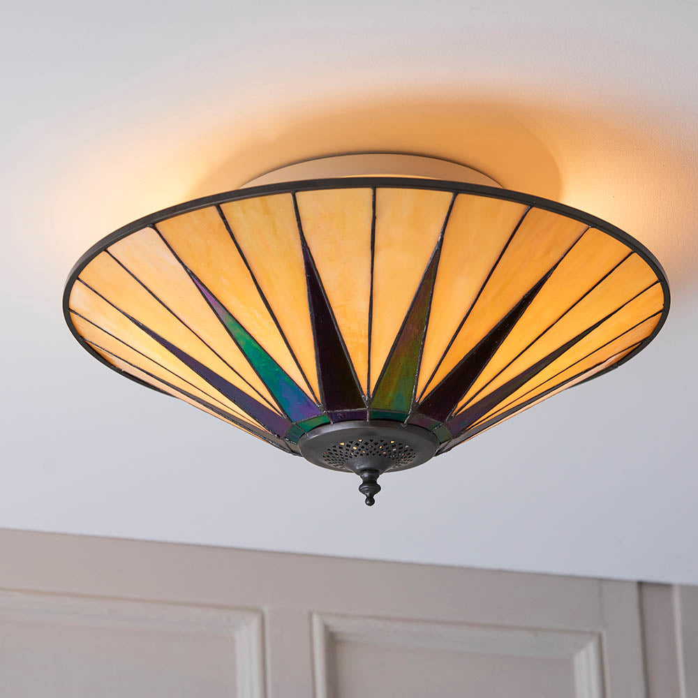 Wistcombe Star Large 2 Light Tiffany Flush Ceiling Light - Multicoloured