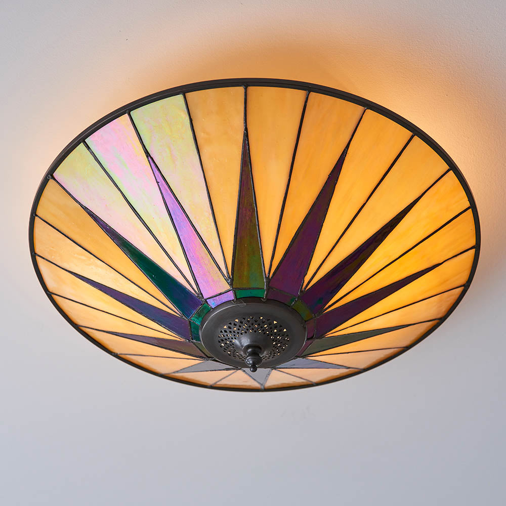 Wistcombe Star Large 2 Light Tiffany Flush Ceiling Light - Multicoloured