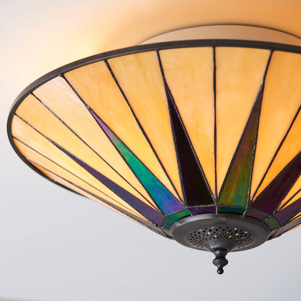 Wistcombe Star Large 2 Light Tiffany Flush Ceiling Light - Multicoloured