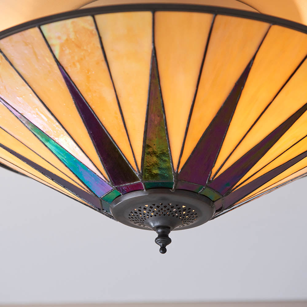 Wistcombe Star Large 2 Light Tiffany Flush Ceiling Light - Multicoloured