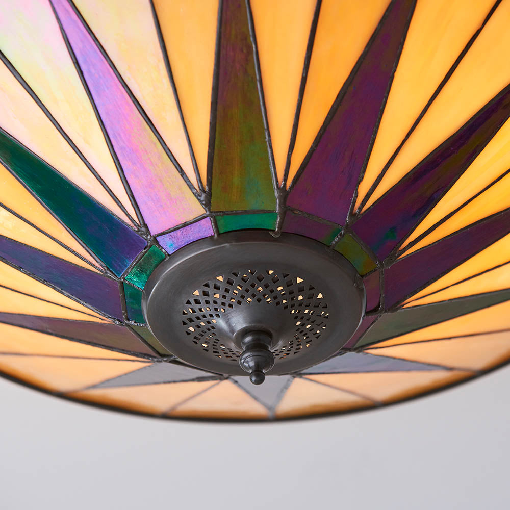 Wistcombe Star Large 2 Light Tiffany Flush Ceiling Light - Multicoloured