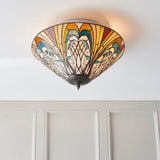 Elderford Medium 2 Light Tiffany Flush Ceiling Light - Multicoloured