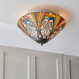 Elderford Medium 2 Light Tiffany Flush Ceiling Light - Multicoloured