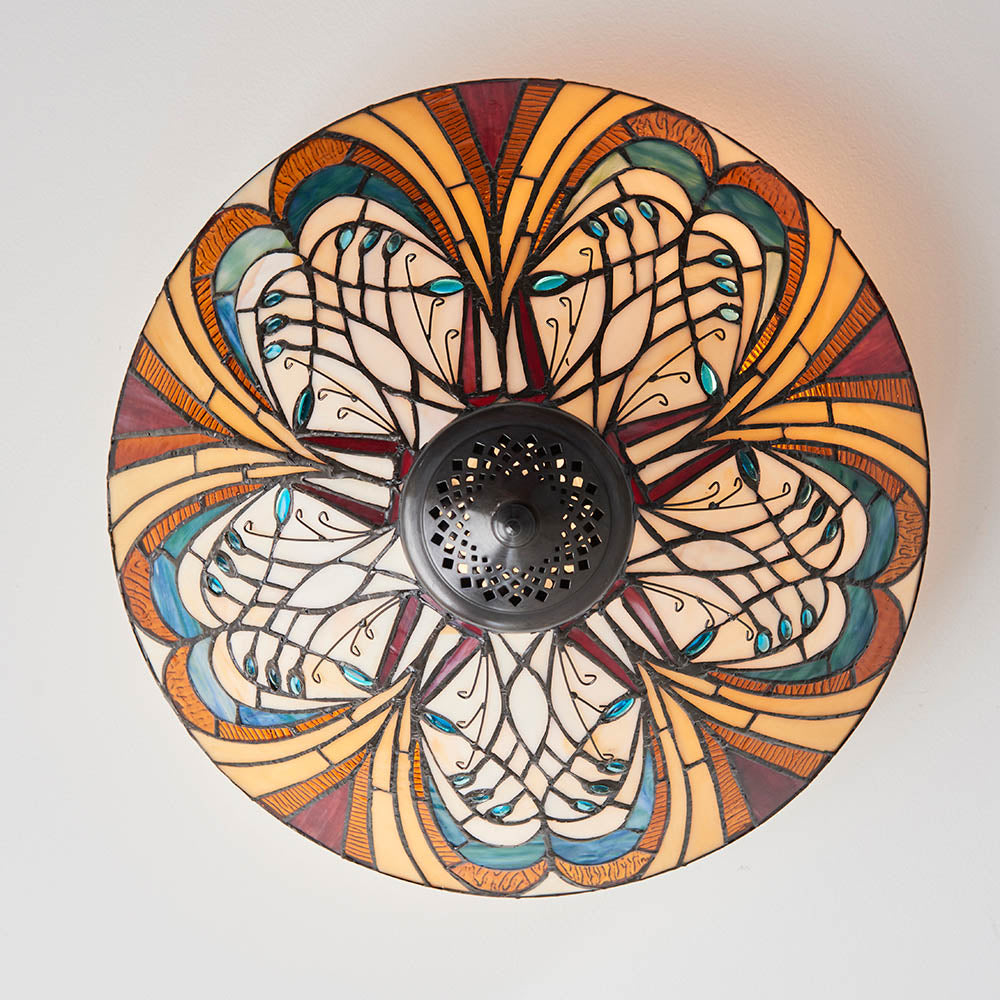 Elderford Medium 2 Light Tiffany Flush Ceiling Light - Multicoloured