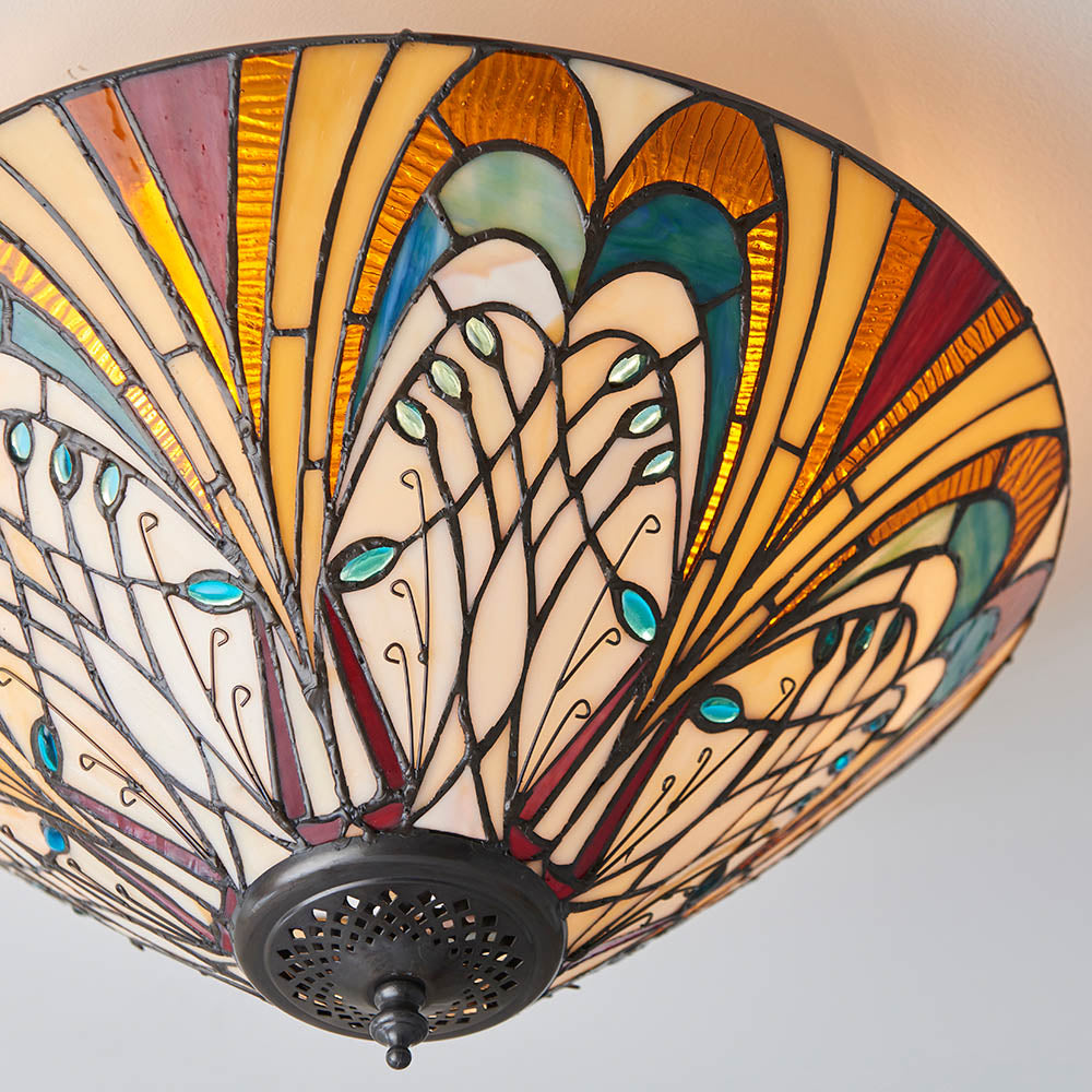Elderford Medium 2 Light Tiffany Flush Ceiling Light - Multicoloured