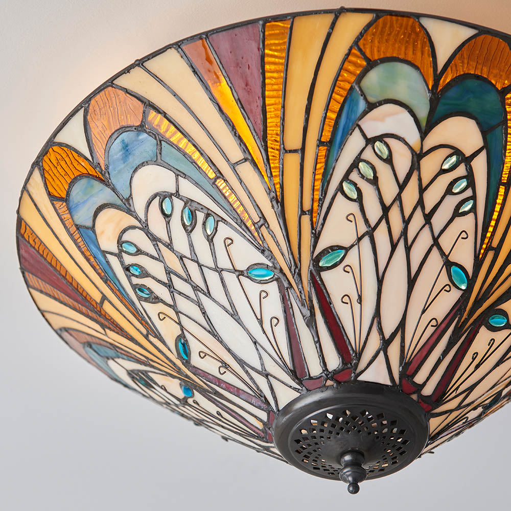 Elderford Medium 2 Light Tiffany Flush Ceiling Light - Multicoloured