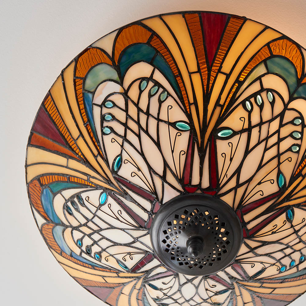 Elderford Medium 2 Light Tiffany Flush Ceiling Light - Multicoloured