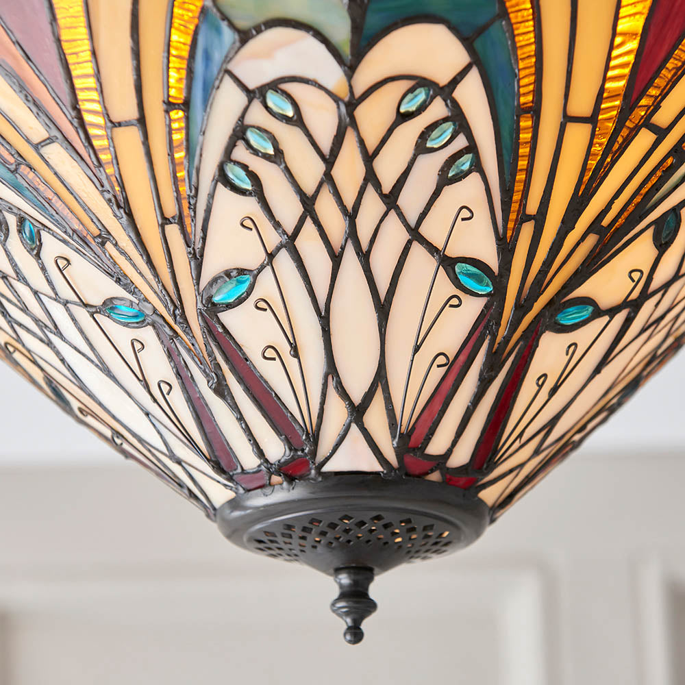Elderford Medium 2 Light Tiffany Flush Ceiling Light - Multicoloured