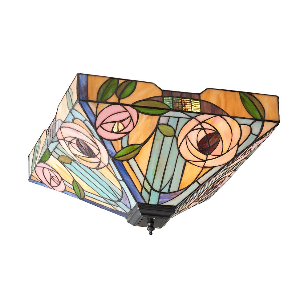 Thornmere Large 2 Light Tiffany Flush Ceiling Light - Multicoloured