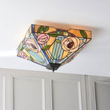 Thornmere Large 2 Light Tiffany Flush Ceiling Light - Multicoloured