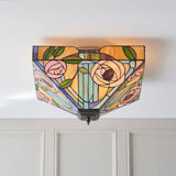Thornmere Large 2 Light Tiffany Flush Ceiling Light - Multicoloured