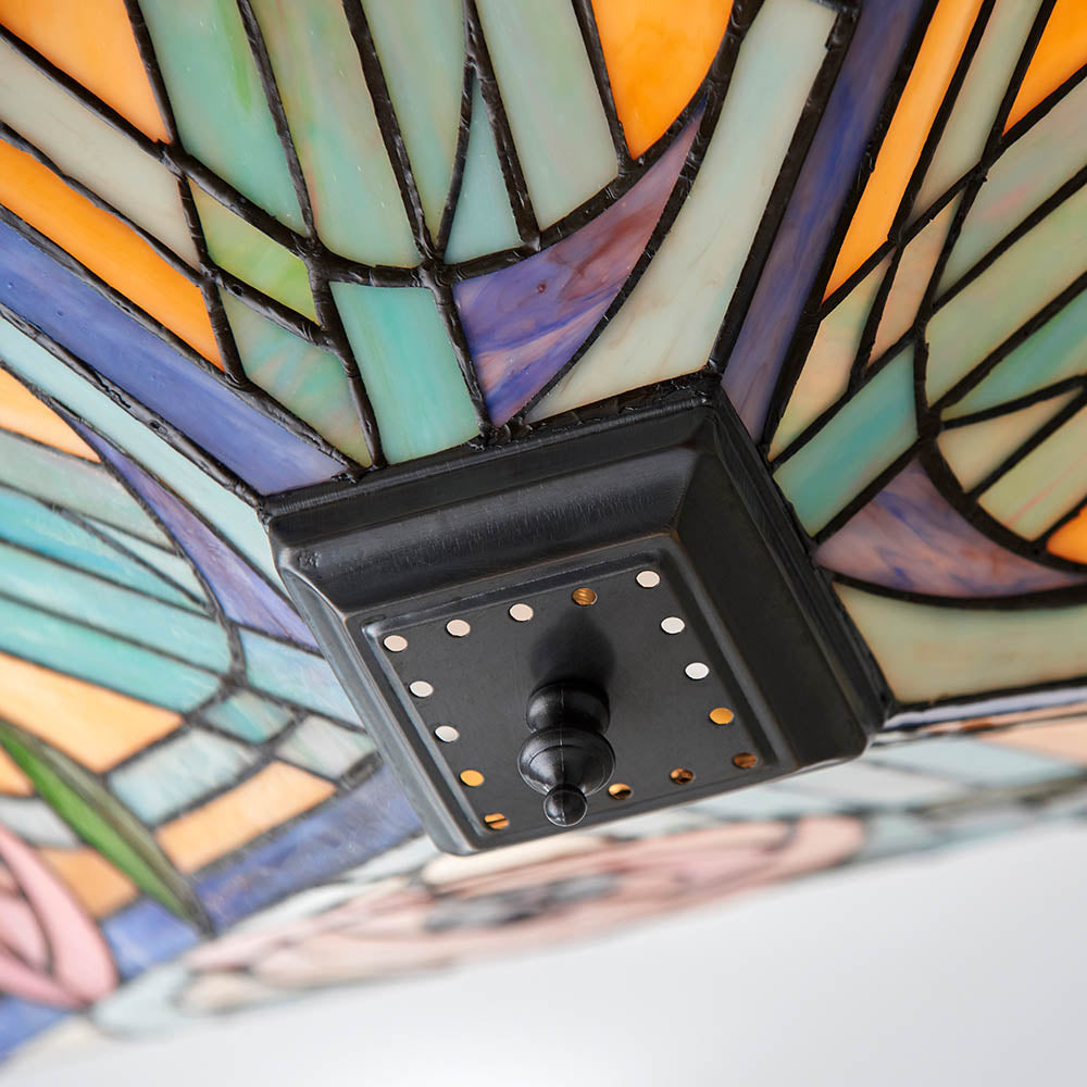 Thornmere Large 2 Light Tiffany Flush Ceiling Light - Multicoloured