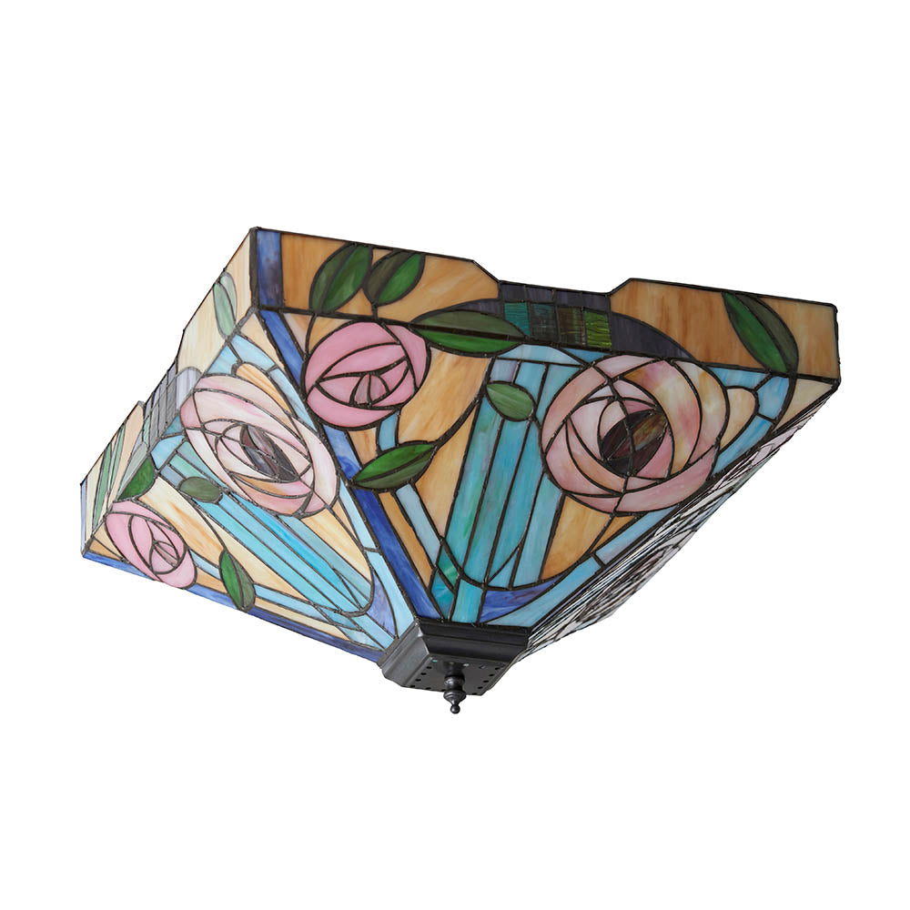 Thornmere Large 2 Light Tiffany Flush Ceiling Light - Multicoloured