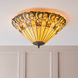 Larncombe Large 2 Light Tiffany Flush Ceiling Light - Multicoloured