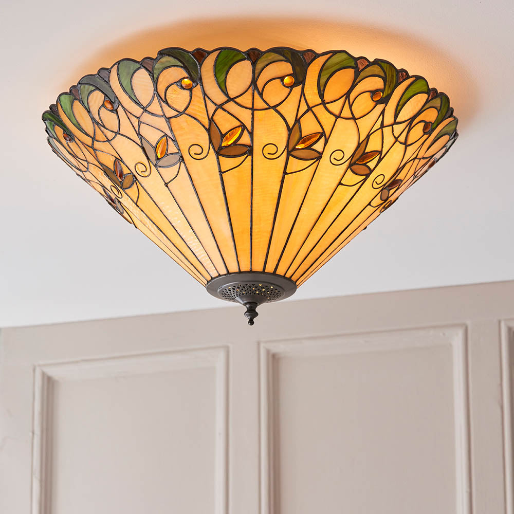 Larncombe Large 2 Light Tiffany Flush Ceiling Light - Multicoloured