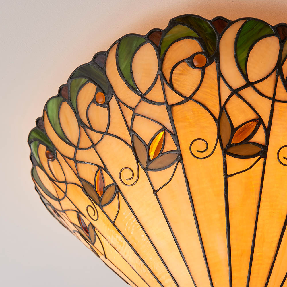 Larncombe Large 2 Light Tiffany Flush Ceiling Light - Multicoloured