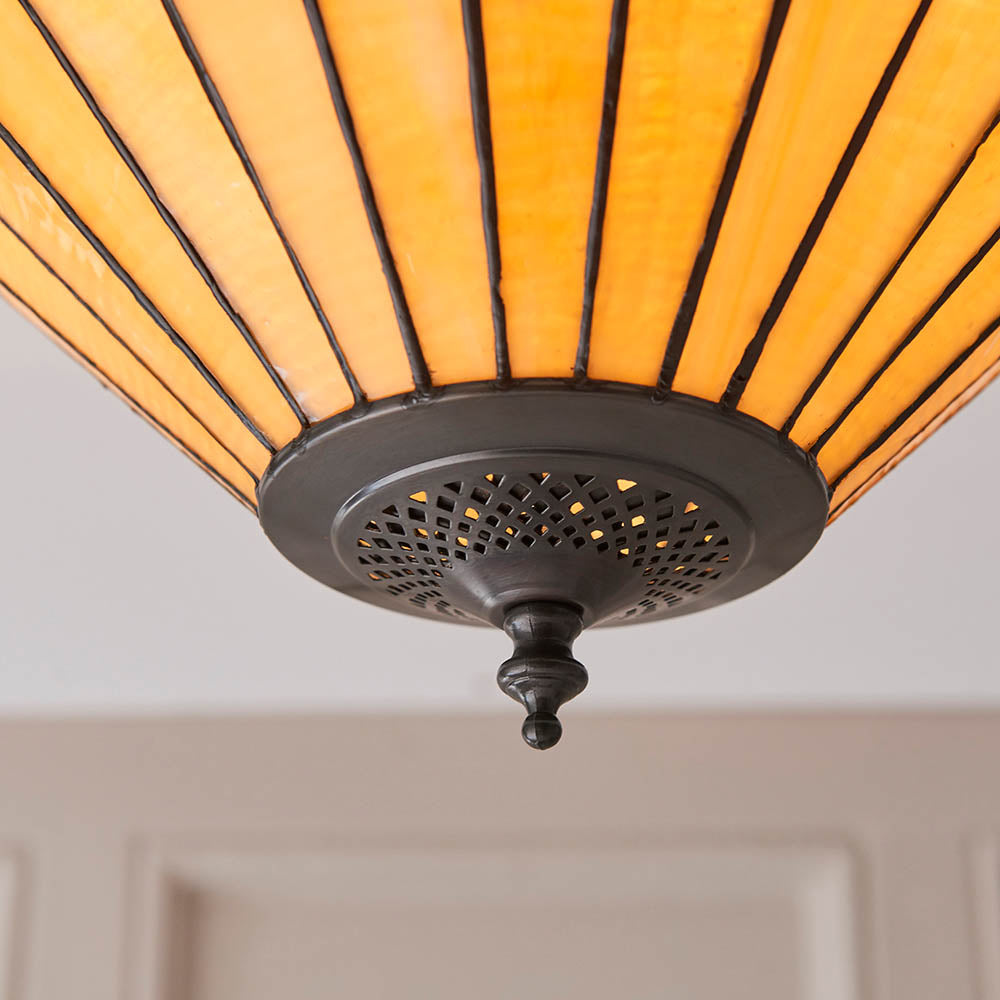 Larncombe Large 2 Light Tiffany Flush Ceiling Light - Multicoloured
