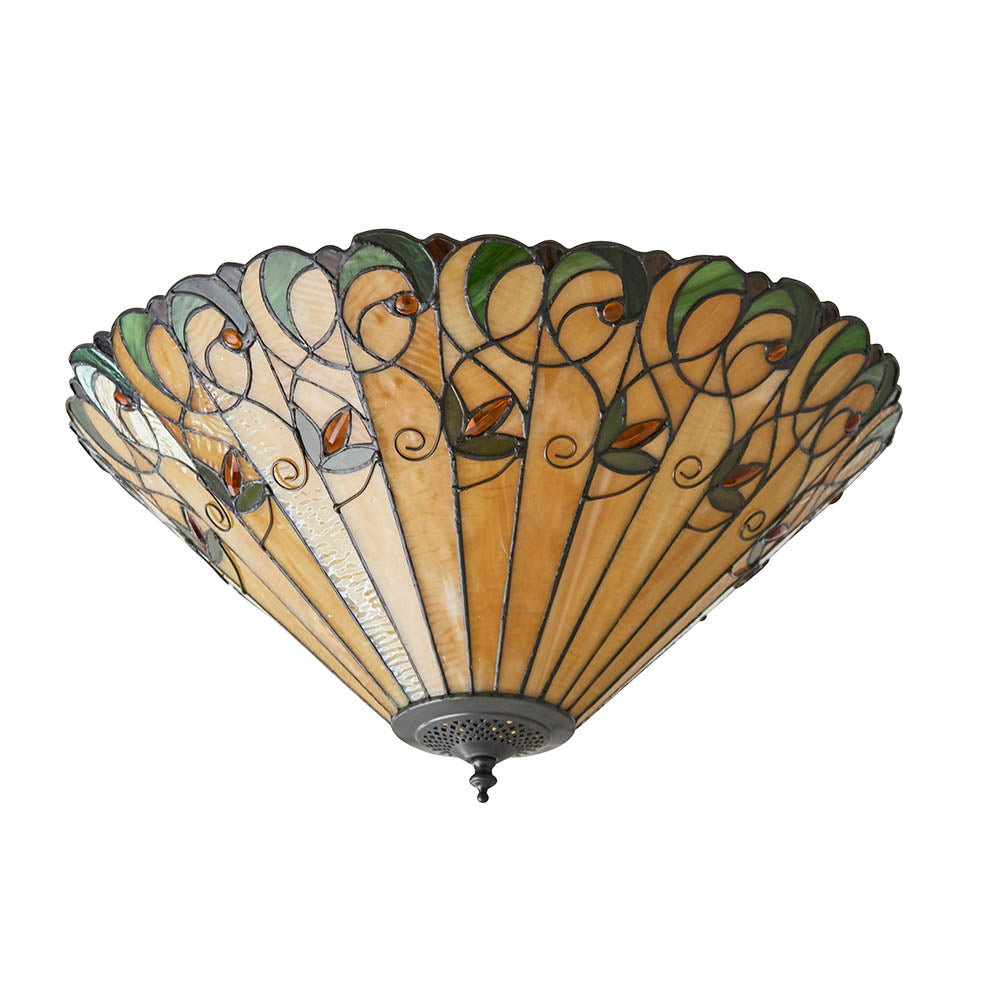Larncombe Large 2 Light Tiffany Flush Ceiling Light - Multicoloured