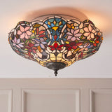 Sedgehurst Medium 2 Light Tiffany Flush Ceiling Light - Multicoloured