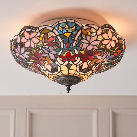 Sedgehurst Medium 2 Light Tiffany Flush Ceiling Light - Multicoloured