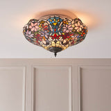 Sedgehurst Medium 2 Light Tiffany Flush Ceiling Light - Multicoloured