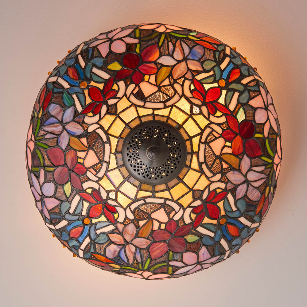 Sedgehurst Medium 2 Light Tiffany Flush Ceiling Light - Multicoloured