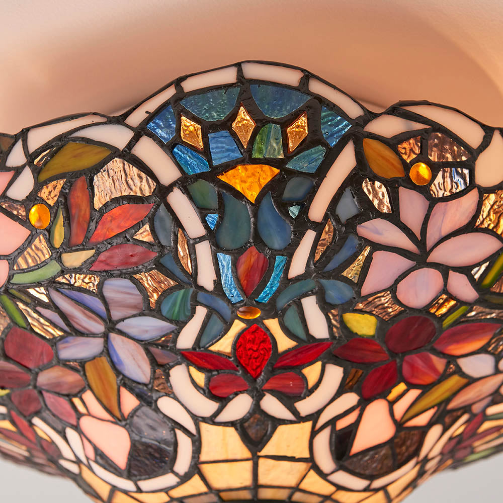 Sedgehurst Medium 2 Light Tiffany Flush Ceiling Light - Multicoloured