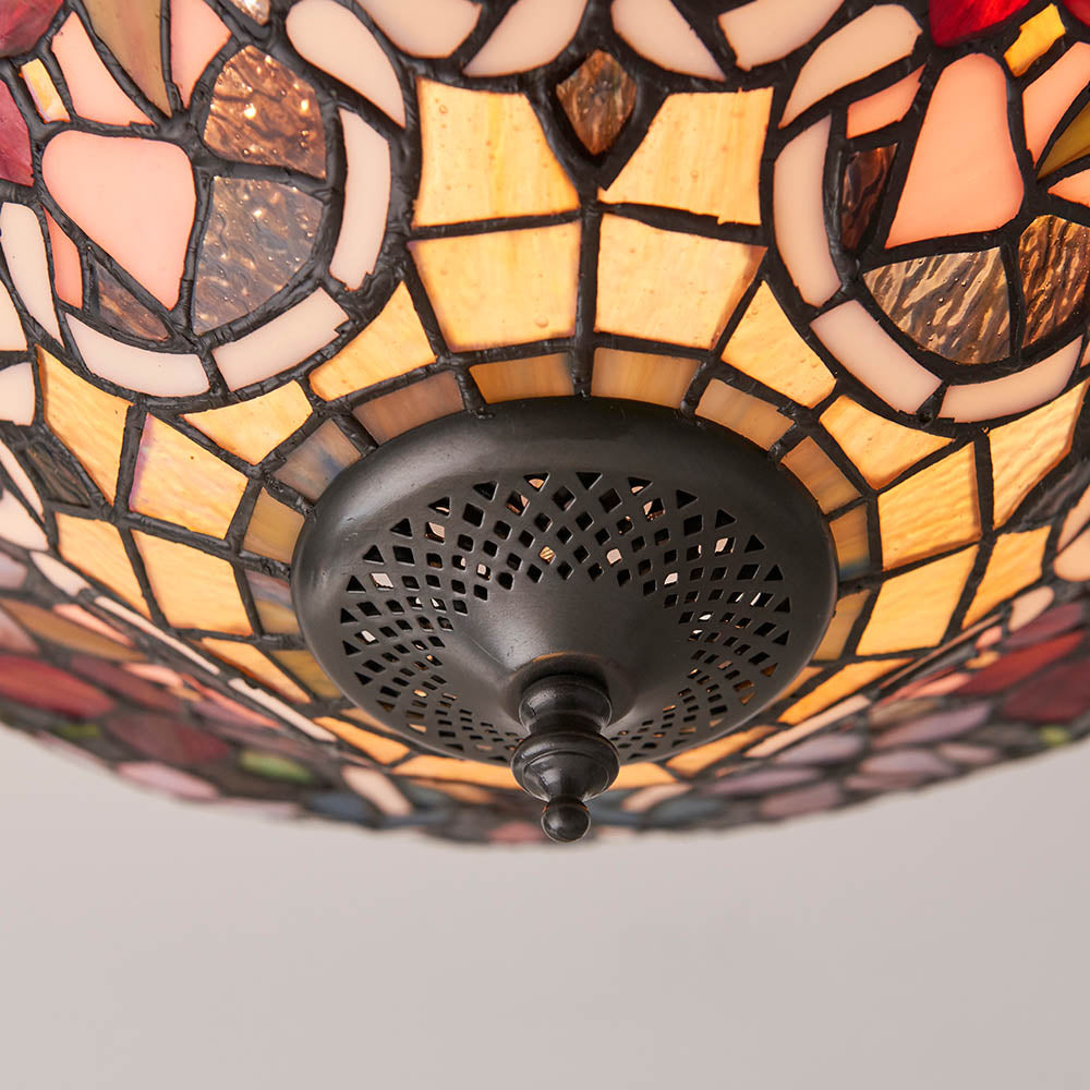 Sedgehurst Medium 2 Light Tiffany Flush Ceiling Light - Multicoloured