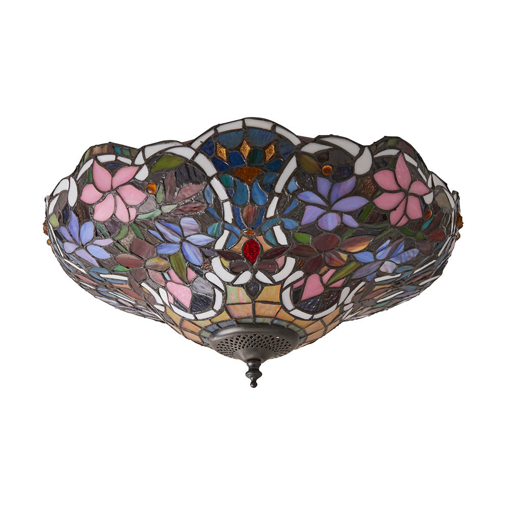 Sedgehurst Medium 2 Light Tiffany Flush Ceiling Light - Multicoloured