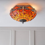 Alderworth Medium 2 Light Tiffany Flush Ceiling Light - Flame