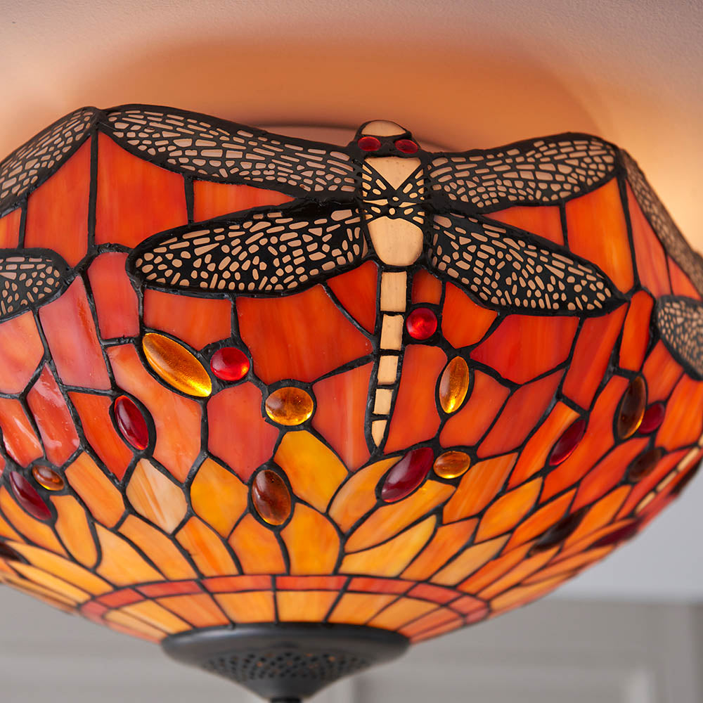 Alderworth Medium 2 Light Tiffany Flush Ceiling Light - Flame