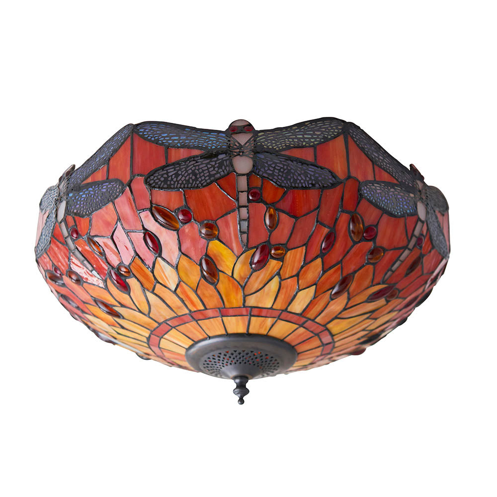 Alderworth Medium 2 Light Tiffany Flush Ceiling Light - Flame