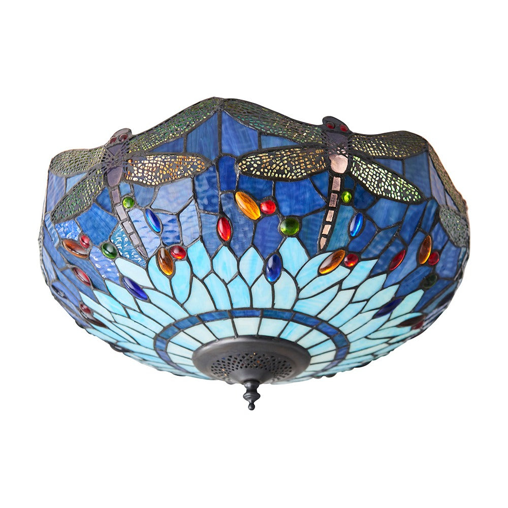Alderworth Medium 2 Light Tiffany Flush Ceiling Light - Blue