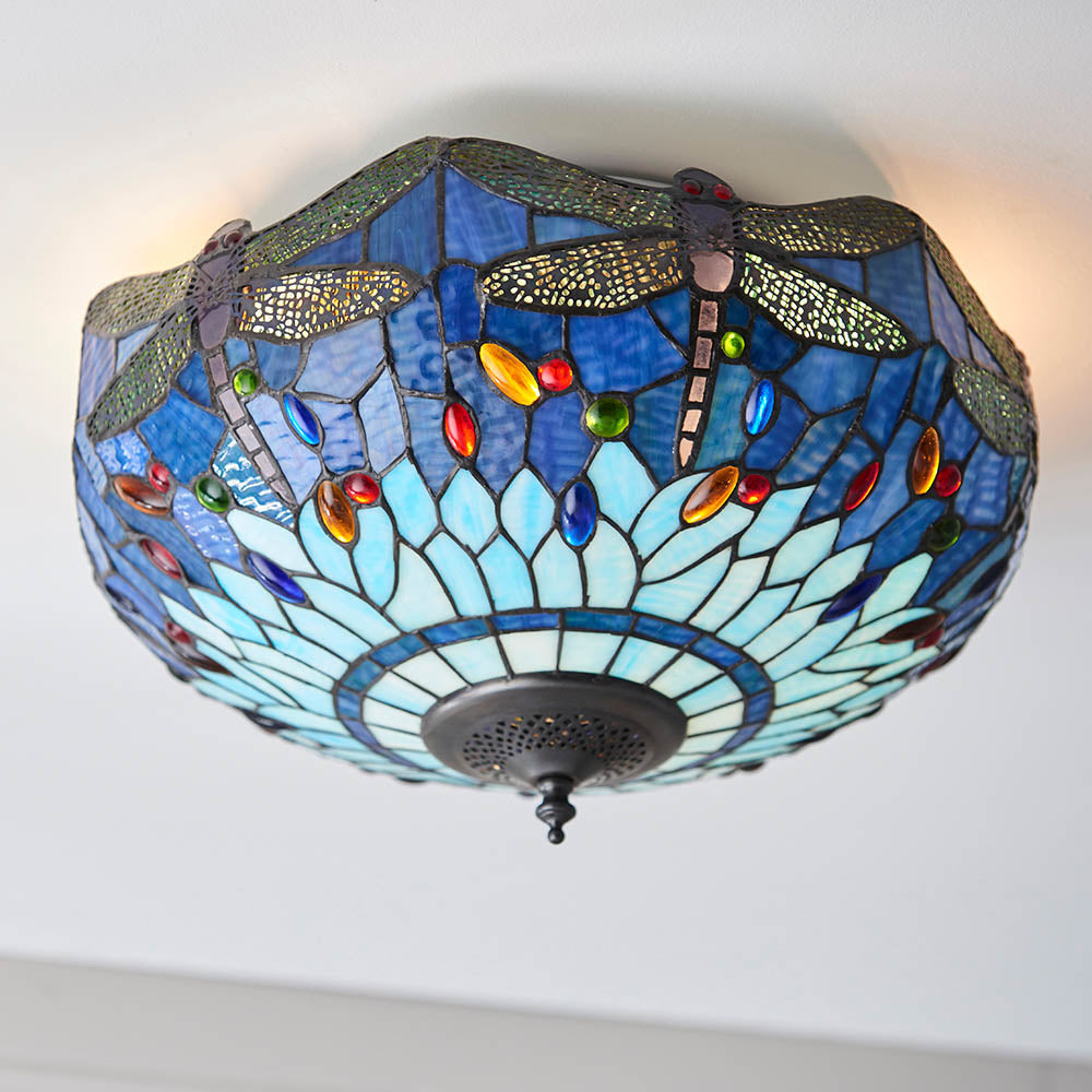 Alderworth Medium 2 Light Tiffany Flush Ceiling Light - Blue