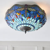 Alderworth Medium 2 Light Tiffany Flush Ceiling Light - Blue
