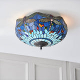 Alderworth Medium 2 Light Tiffany Flush Ceiling Light - Blue