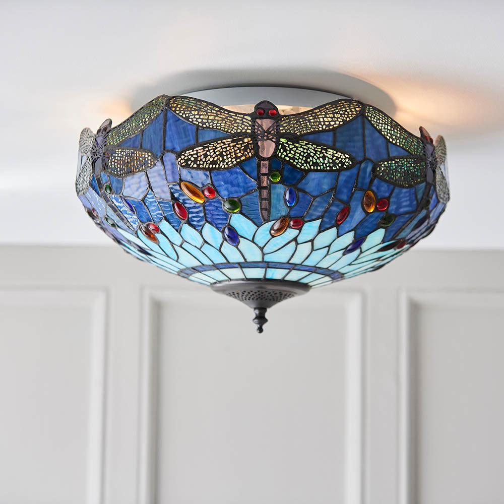Alderworth Medium 2 Light Tiffany Flush Ceiling Light - Blue