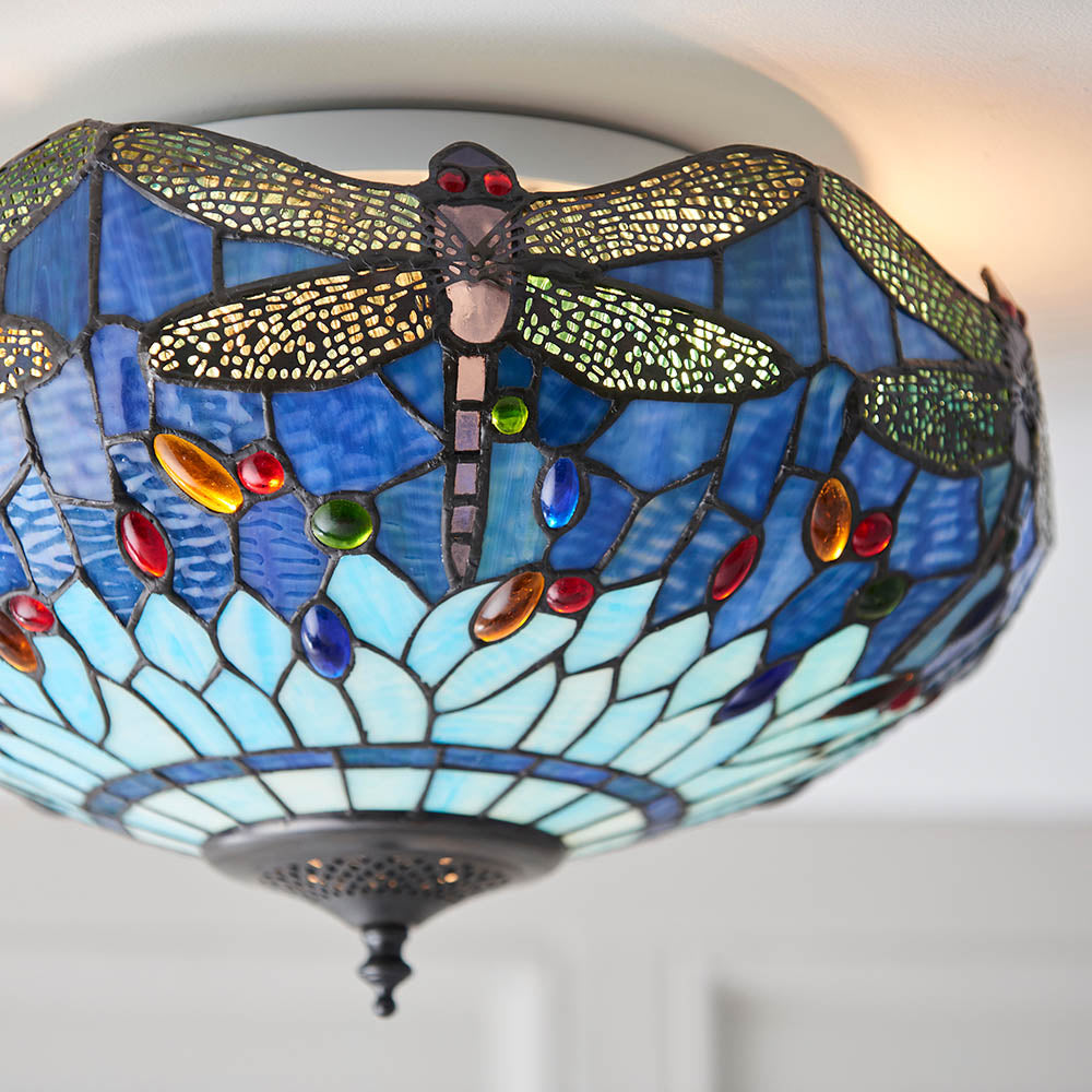 Alderworth Medium 2 Light Tiffany Flush Ceiling Light - Blue