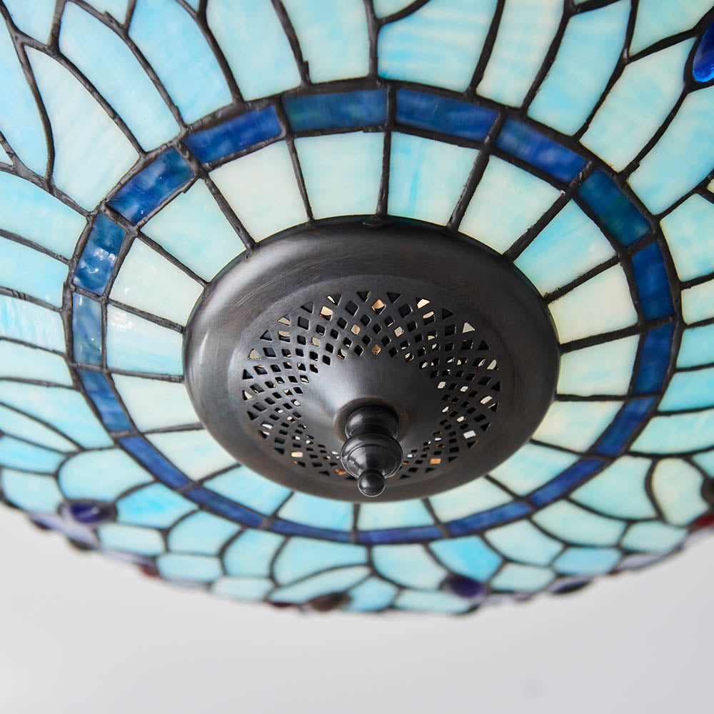 Alderworth Medium 2 Light Tiffany Flush Ceiling Light - Blue