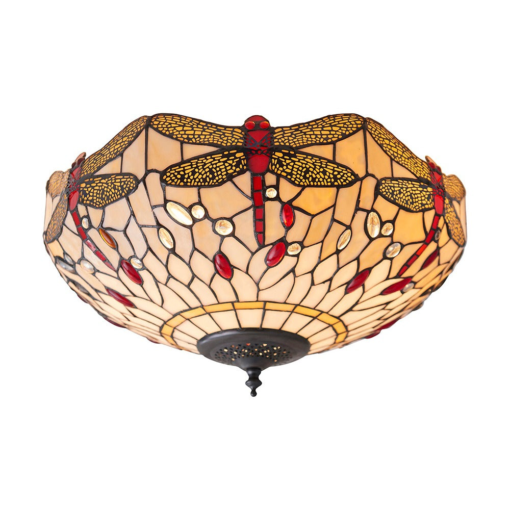 Alderworth Medium 2 Light Tiffany Flush Ceiling Light - Beige