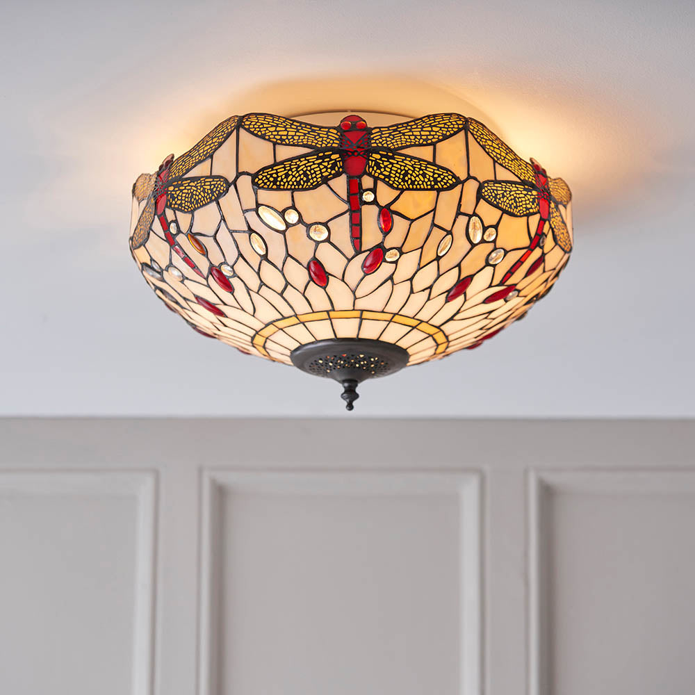 Alderworth Medium 2 Light Tiffany Flush Ceiling Light - Beige