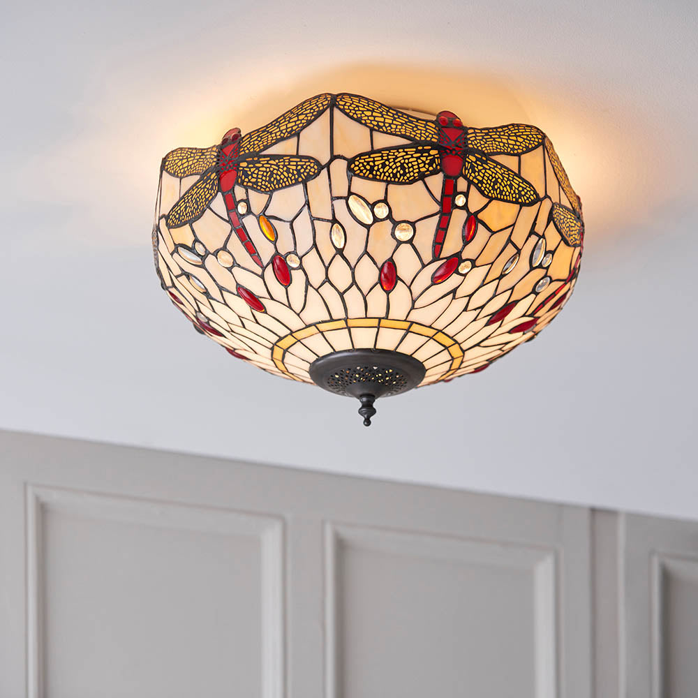 Alderworth Medium 2 Light Tiffany Flush Ceiling Light - Beige