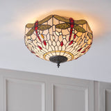 Alderworth Medium 2 Light Tiffany Flush Ceiling Light - Beige