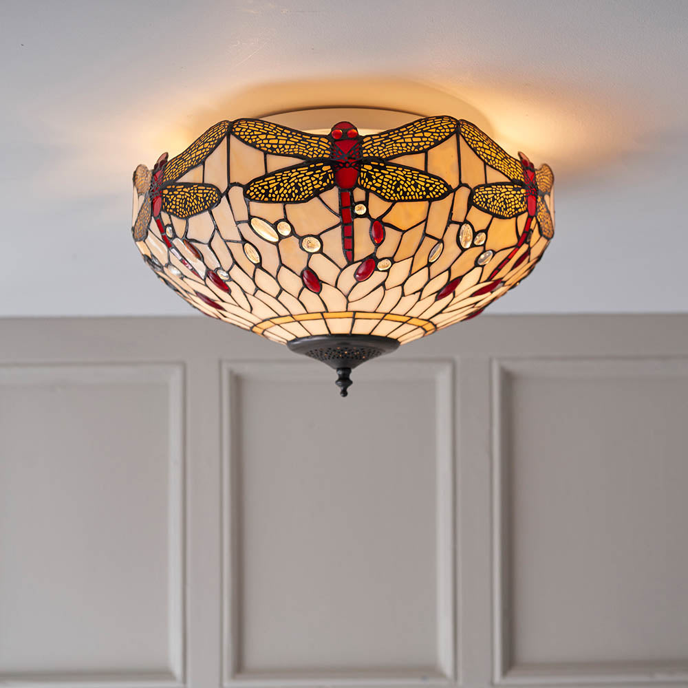 Alderworth Medium 2 Light Tiffany Flush Ceiling Light - Beige