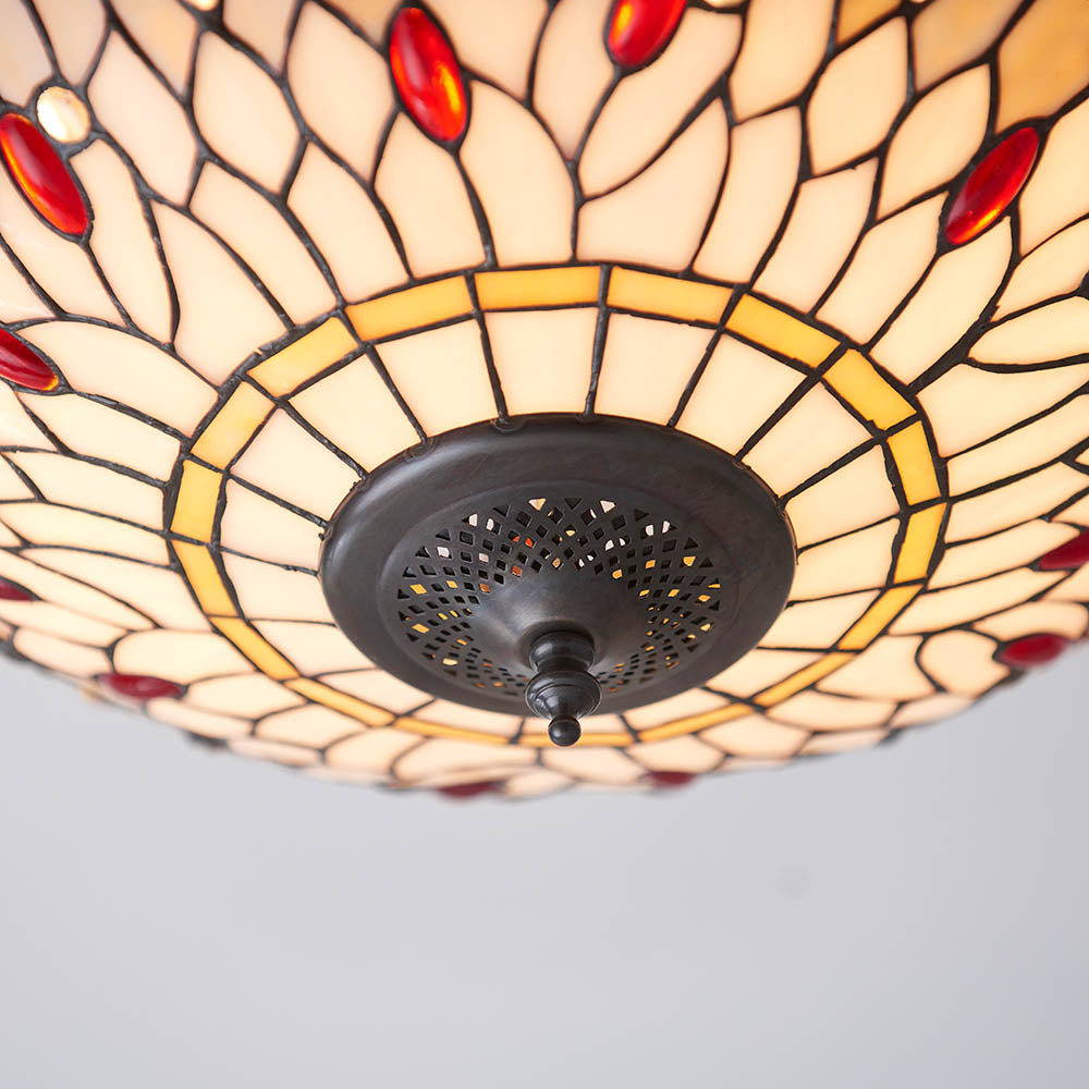 Alderworth Medium 2 Light Tiffany Flush Ceiling Light - Beige